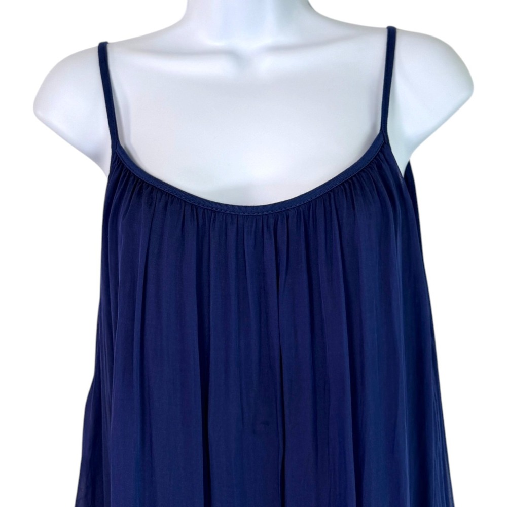Rosemarine Italian Made Silk Blend Maxi Dress M Navy Boho Coastal Quiet Luxury - Picture 3 of 9